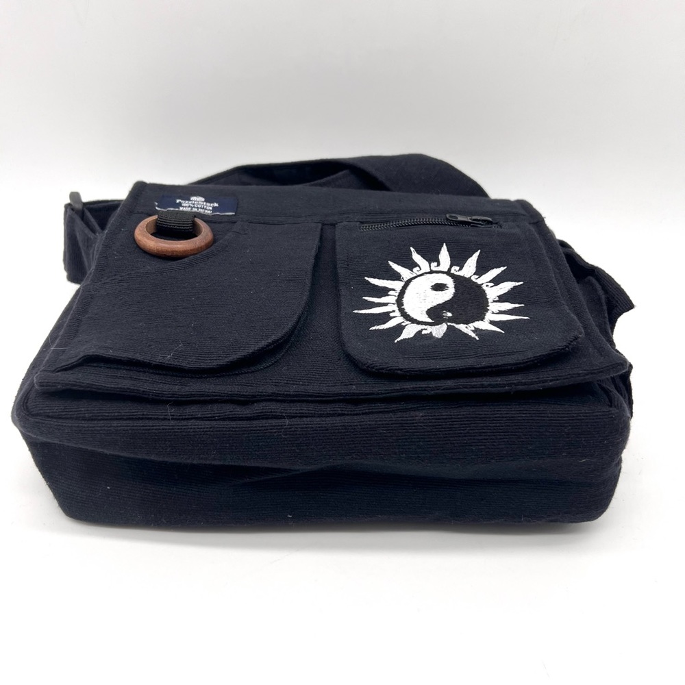 Lukla Messenger Bag Black with Yin Yang Embroidery - Picture 2 of 10
